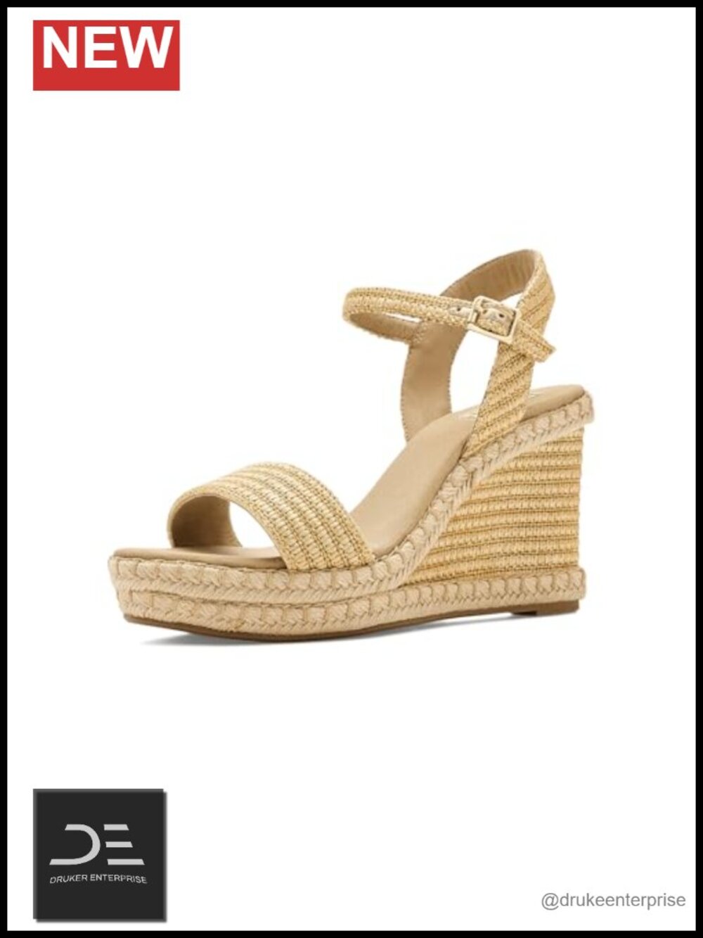 MIA MLE-Milazzo Woven Raffia Wedge Sandal Faux Leather Lining Adjustable Ankle